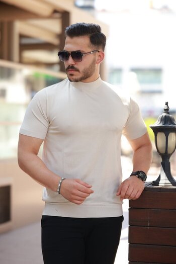 JANES Men's Half Turtleneck Short Sleeve T-Shirt