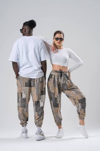 SUPERBLUE Kadın Desenli Yazlık Bej Jogger Şalvar Pantolon