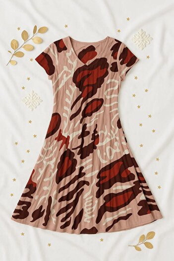 enmodaiçgiyim Women's Patterned Viscose Long Dress – One Size, S-M-L Compatible, 100% Cotton Viscose Fabric