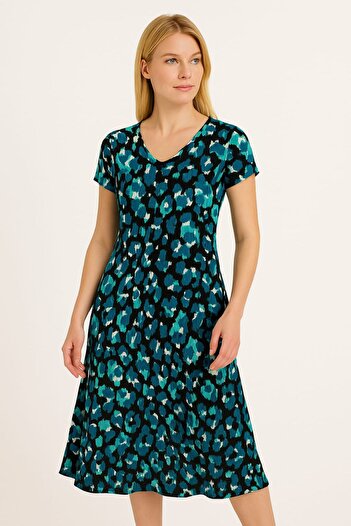 enmodaiçgiyim Women's Patterned Viscose Long Dress – One Size, S-M-L Compatible, 100% Cotton Viscose Fabric