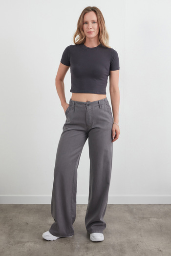 Fulla Moda Elastic Waist Buttoned Fabric Trousers