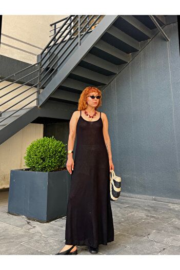 Bak'ap Premium Semi-Transparent Beach Summer Black Long Dress