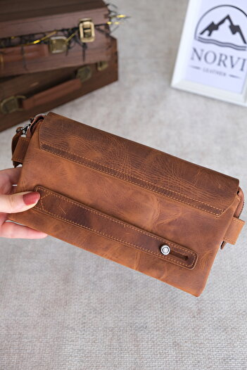 Norvi Leather Genuine Leather Men's Handbag Brown