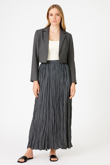 enmodaiçgiyim Basic Pleated Women's Long Crutch Skirt - Gray Relaxed Fit