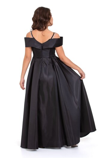 Tarz Çocuk Teenage Girls Black Satin Evening Dress Elegant for Special Occasions