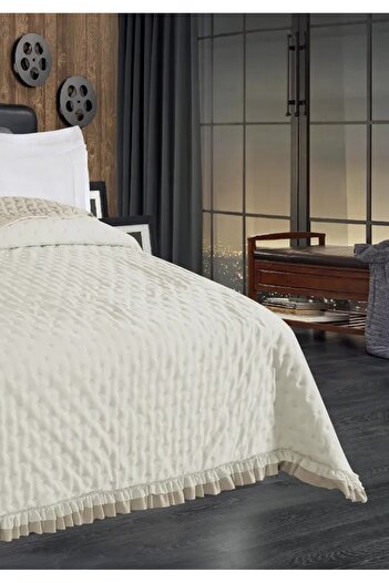 Bikaya Home Adriana Ruffled Double Size 200X220 cm Bedspread - Without Pillowcase
