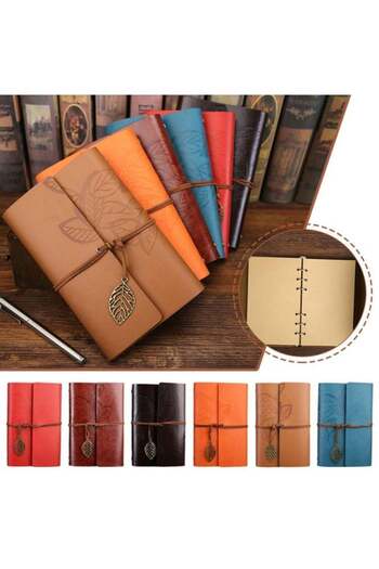 Hediye Sahibi Leather Cover Retro Leaf Patterned Memory Book Black