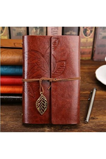 Hediye Sahibi Leather Cover Retro Leaf Patterned Memory Book Claret Red