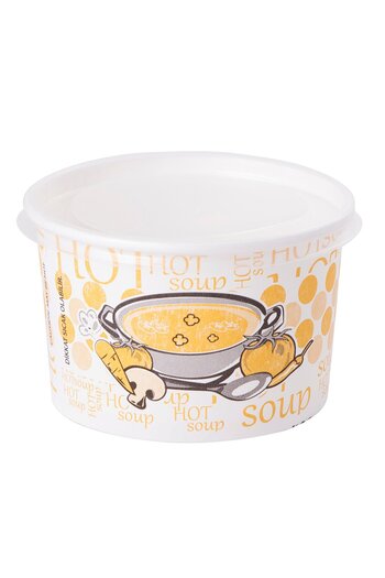 Famed 16 oz First Class Paper Soup Bowl with Non-Leaking Lid Pack of 50