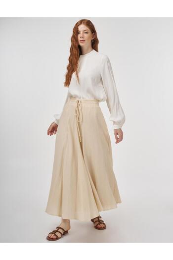Kayra Stripe Lace Detailed Bell Skirt Cream