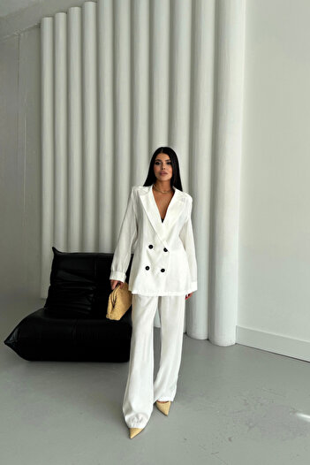 Şair Modal 4 Button Unlined Jacket - Pants Suit - White