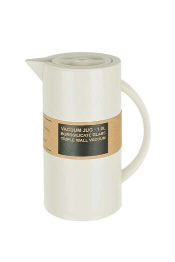 Gazella Plastic Tea/Coffee Flask 1 Liter Ivory, Borosilicate Glass & Triple Wall Vacuum