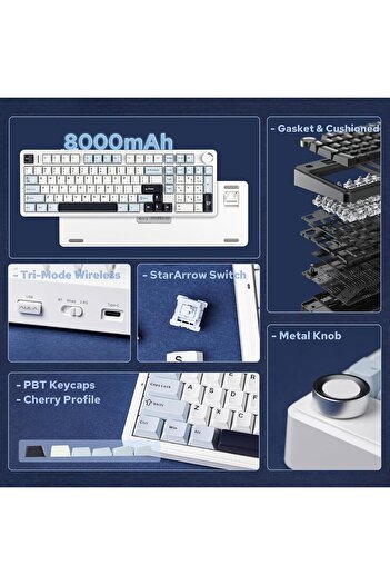 Epomaker X AULA F99 PRO Wireless Hot-Swappable Mechanical Gaming Keyboard (Blue&White)