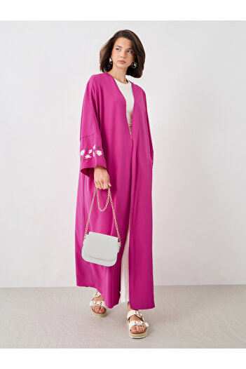 Styli Embroidered Long Sleeve Detail Solid Kimono