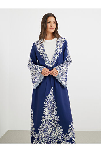 Keenly By Styli Floral Print Open Front Belted Maxi Kimono