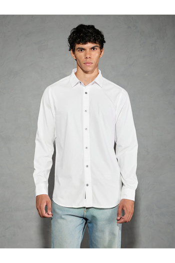Technosport By Styli Solid Spread Collar Regular Fit Shirt