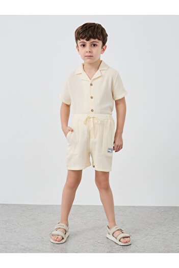 Styli Textured Badge Detail Shorts with Drawstring