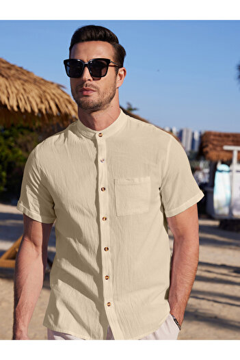 Take Two By Styli Solid Short Sleeve Button Front Pocket Detail Shirt