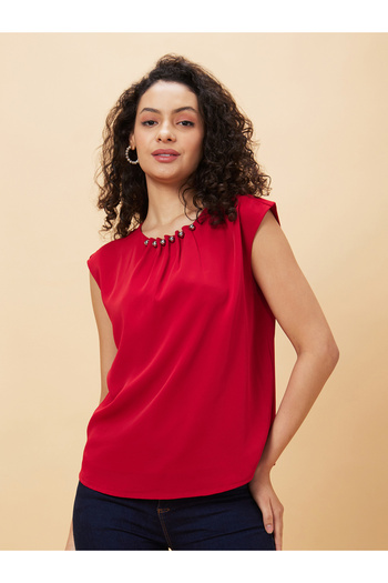 Globus By Styli Embellished Pleated Neck Sleeveless Top