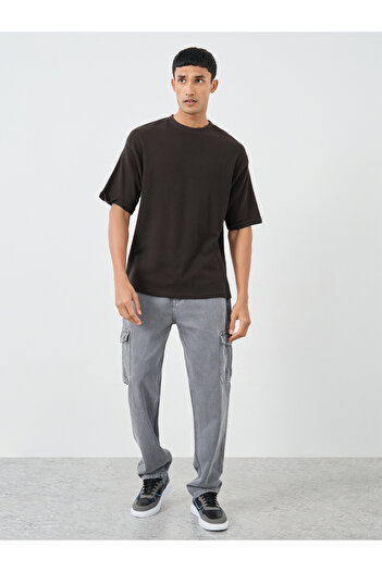 Styli Waffle Knit Oversized T-Shirt with Turn-Up Sleeves
