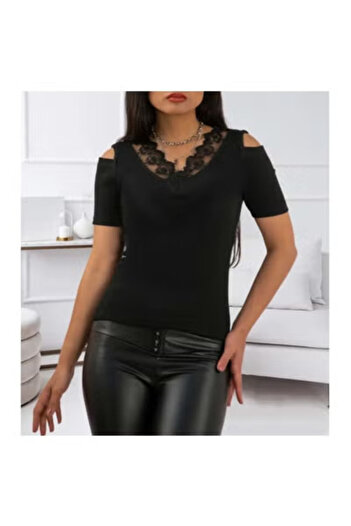 Generic Black Dentelle Neck Blouse