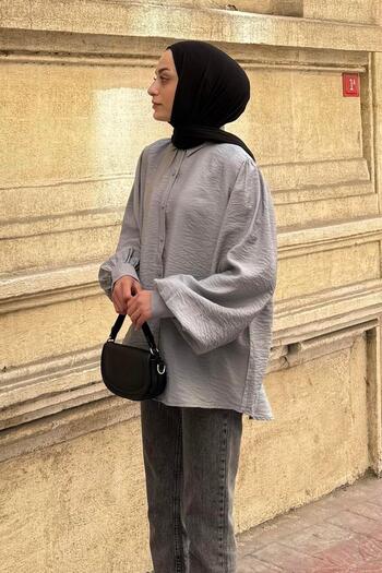 lamelif Balloon Sleeve Shirt Gray