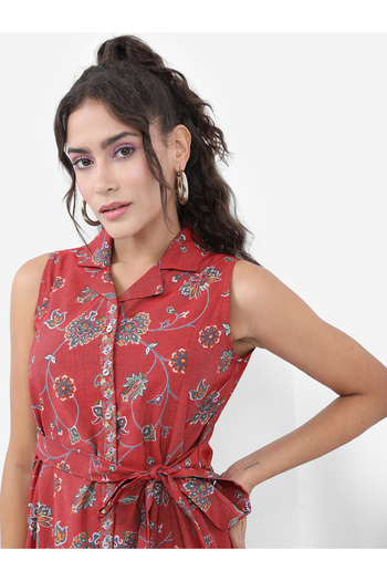 Vishudh By Styli Floral Printed Belted Shirt Midi Dress