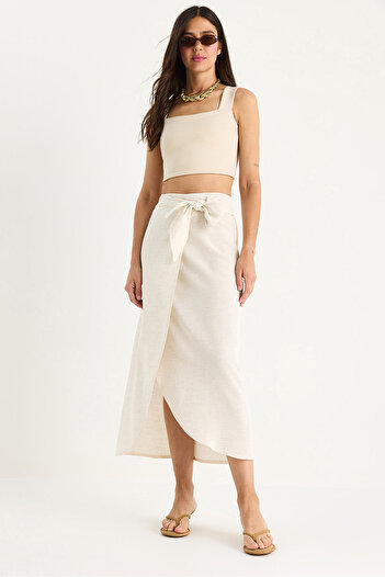 Bianco Lucci Women's Tie-Up Wrap Summer Thin Linen Skirt De251071 60283418