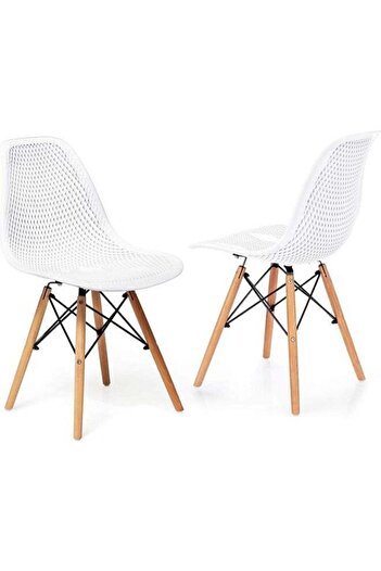 Taimi Pack of 2 Plastic Chair with Wooden Legs for Office Dining Kitchen Living Room White 70x40x40cm