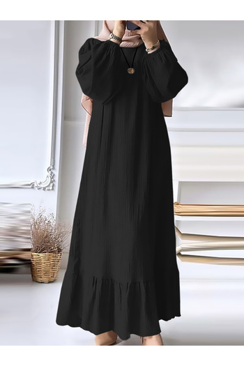 Take Two By Styli Women Black Textured Cuffed Sleeves Jalabiya
