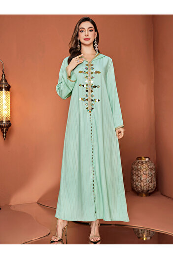 Take Two By Styli Striped Embroidered Hooded Jalabiya