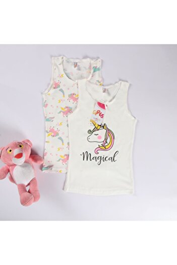 elmas kids Girl's 100% Cotton Unicorn Patterned 2-Piece Undershirt and 2-Piece Boxer Set