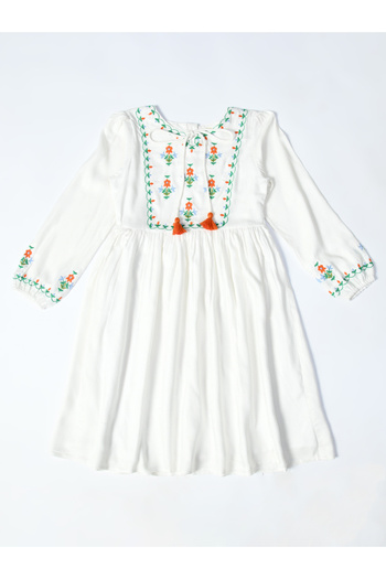 Bella Moda By Styli Embroidered Tie-Up Neck Knee-Length Dress