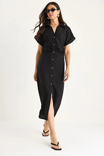 Bianco Lucci Women's Side Draped Midi Length V-Neck Wrap Dress 25-074 60283431