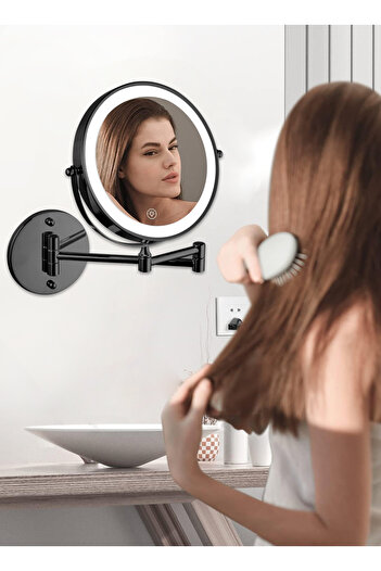 sharpdo Wall Mounted Lighted Magnifying Mirror, 1X/10X Magnification Double-Sided LED Bathroom Mirror
