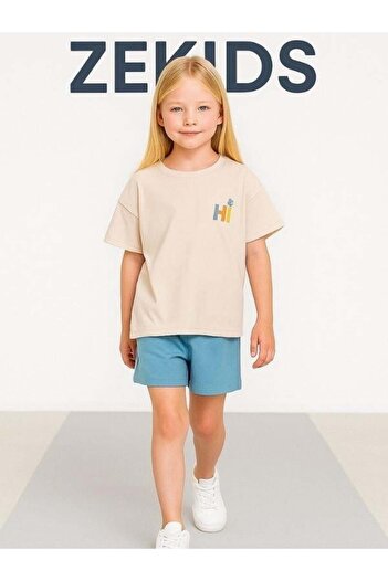 Zekids Girl's Cotton Hi-Hey Lettered Shorts Set