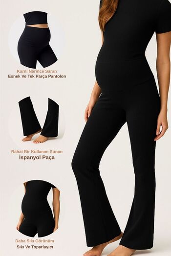 QUELISSE Flared Leg High Waist Stretchy Gathering Maternity Leggings Pants / Leggings Q00Hp1