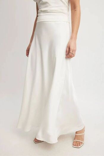 FioriModa Maxi Length Long Satin Skirt with Elastic Waist