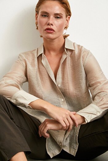 Never more Modal Basic V-Neck Shirt Beige