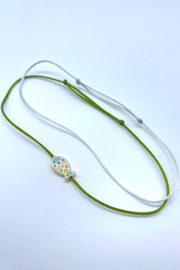 Concept HuBuTU 2 Pieces of Cute Fish Figured Gray Green Silk Floss Thread Summer Minimal Anklet Set