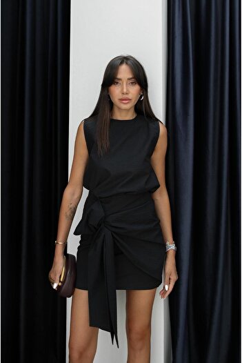 Havoş Black Bow Detailed Skirt Blouse Set