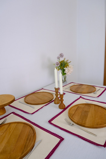 Yakacihome Set of 4 Terra Duck Linen Fisto Lace Piping Authentic Supla American Service 35X50 cm
