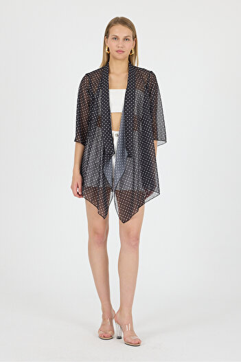 Laranor Polka Dot Shawl Collar Flywheel Sleeve Chiffon Kimono Kaftan Beach Clothing 25L8102
