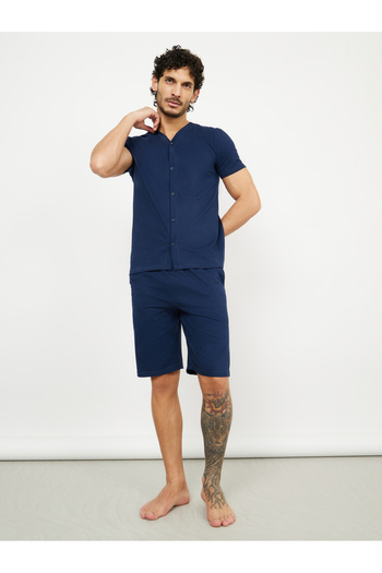 Styli Solid Knit Shirt and Shorts Nightwear Set