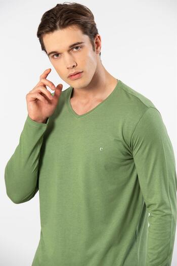 Cacharel Men's V-Neck Long Collar Pajama Set, 50% Modal, 50% Cotton Bottom Pajama Pocket