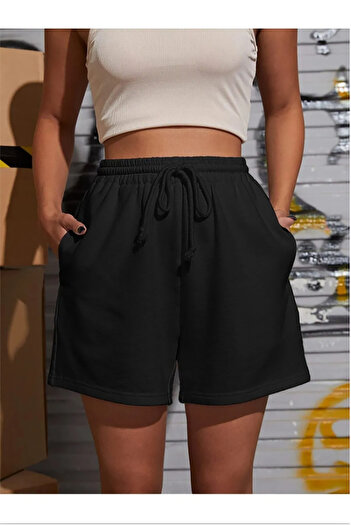yueswear Unisex Μαύρο-Γκρι 2 τεμαχίων S-shorts με ελαστική τσέπη στη μέση