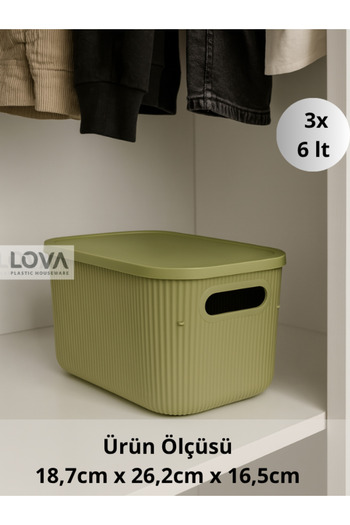 Lova 6 lt Shell Kapaklı Saklama Kutusu (3 adet)
