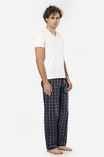Cacharel V-Neck Short Sleeve T-Shirt and Pocket Plaid Bottom Pajama Set