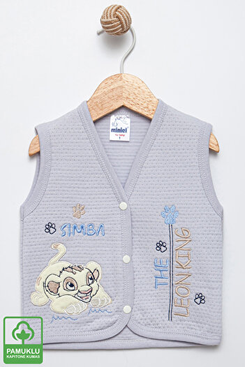 Miniel Baby Boy Lion Embroidered Organic Cotton 6-18 Months Quilted Baby Vest