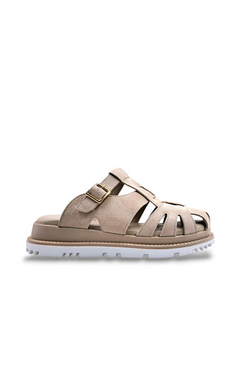 Bulldozer Genuine Suede Leather Soft Insole Closed Toe Women's Beige Color Sabo Slippers
